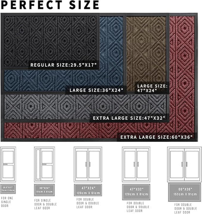 Yimobra Door Mat, Outdoor Indoor Entrance Welcome Mat, Heavy Entry Front Door Mat, Stain & Fade Resistant, Low Profile, Sturdy Rubber, Easy Clean Patio Floor Mat, Waterproof, 47 x 24, Brown