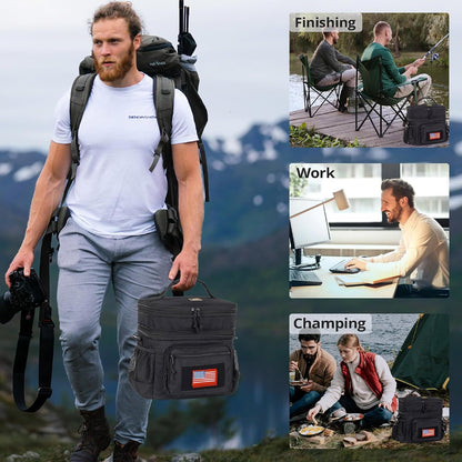 ATRIPACK Lunch Bag for Men, Double Deck Tactical Lunch Box Work with Shoulder Strap MOLLE Webbing Large Lunch Cooler Leakproof Insulated （Black）