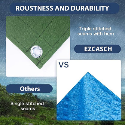 10’x12’ Canvas Tarps Heavy Duty Waterproof Tarpaulins with Aluminum Grommets,UV Resistant, 22Mil Multipurpose Drop Cloth, 14oz Durable Cover Sheet for Outdoor and Indoor Use with Ropes.