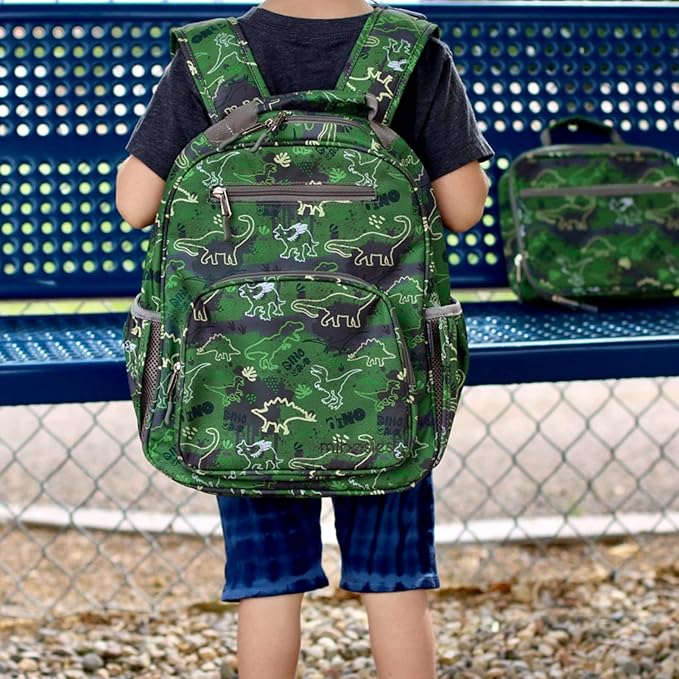 mibasies Boys Backpack 5-8: Lightweight Kids Backpacks Boys - Boy Bookbag for Elementary School - Green Dinosaur