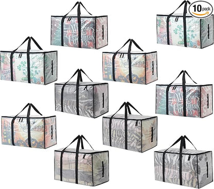 Heavy Duty 93L (24.5 Gallon) Stackable Storage Bins with Fully Openable Lids, Moving Bags Heavy Duty, Clear Plastic Totes for Moving Storage, Home Organization, Closet, Dorm Room. 10 pack