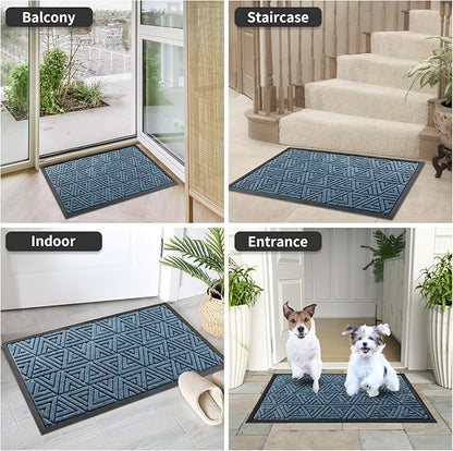 Yimobra Outdoor Mats for Front Door 29.5x17, All-Weather Waterproof Non-Slip Outdoor Door Mat Outside Eentrance, Garage/Patio Entryway Indoor Doormat, Easy Clean, Mix Blue