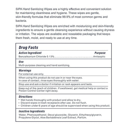 SIPA Hand Sanitizing Wipes 100 WIPES/CANISTER, Soft Textured Wipes, Fresh Scented, (24 CANISTERS)