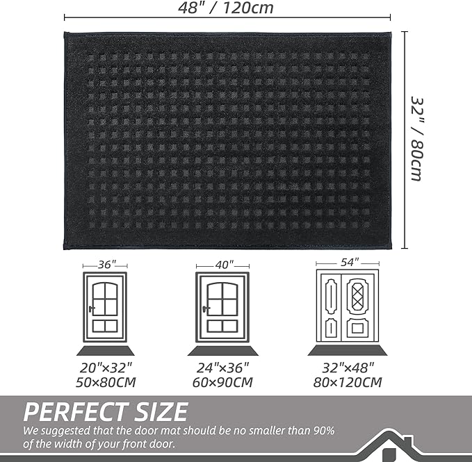 BEQHAUSE Waffle Door Mats Indoor 32"x48", Dog Mat for Muddy Paws Absorbent and Dirt Resist Floor Mats Non-Slip Washable Rugs for Entryway, Welcome Mat for Front Back Door, Muddy Wet Shoes, Black