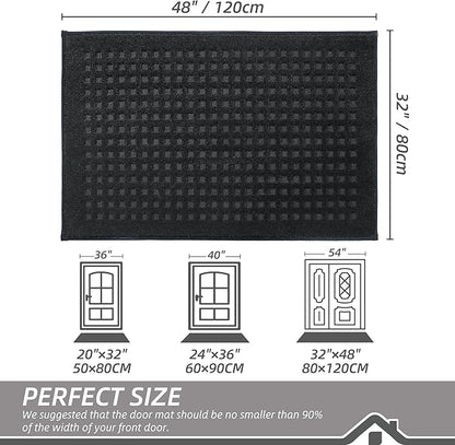 BEQHAUSE Waffle Door Mats Indoor 32"x48", Dog Mat for Muddy Paws Absorbent and Dirt Resist Floor Mats Non-Slip Washable Rugs for Entryway, Welcome Mat for Front Back Door, Muddy Wet Shoes, Black
