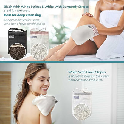 Turkish Exfoliating Gloves – Face & Body Exfoliation Mitts - Bath Hammam Spa Exfoliator Kese Glove - Body Scrub Glove to Remove Dead Skin – Brighten & Soften Skin – 4Pcs (White & Black)