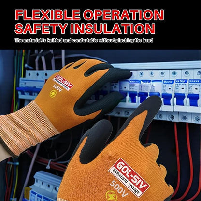 Electrical Insulated Gloves, 500V High Voltage Resistance Electrician Safety Gloves, Rubber Non Slip Work Gloves (500V|nylon insulated, Large)