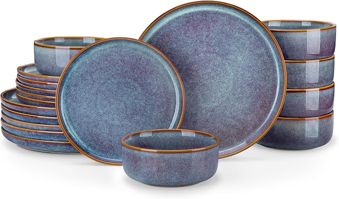 vancasso PLAYA Plates and Bowls Sets, 18 Pieces Grey-Blue Dinnerware Sets