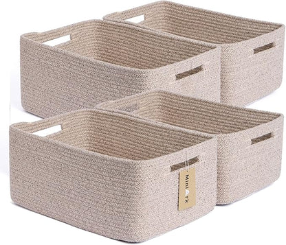 Large Storage Baskets for Organizing, Closet Shelf Baskets for Clothes Blanket Towels, Baby Nursery, Toy Bins Box, Woven Rope Baskets, 17 x 13 x 7.5”, 4 Packs Mixed Brown