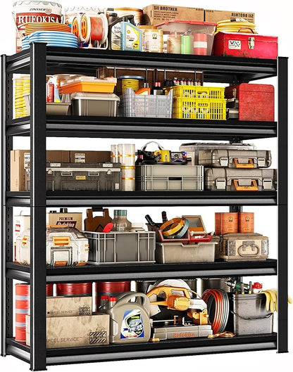 78" H Garage Shelving Heavy Duty，2800LBS Loads Adjustable Garage Storage Shelves,5-Tier Metal Storage Racks and Shelving Units, Utility Rack Shelves,48”W x 18”D x 78”H,Black