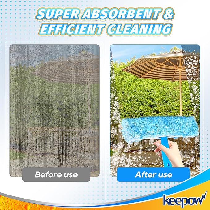 KEEPOW 10" Microfiber Window Scrubber Refill Replacement Compatible with MR.SIGA, Compatible with Ettore Professional Cleaning, Reusable & Washable Window Squeegee for Window Cleaning (3 Pack)