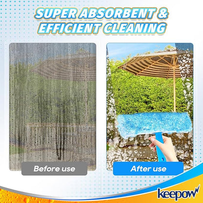 KEEPOW 10" Microfiber Window Scrubber Refill Replacement Compatible with MR.SIGA, Compatible with Ettore Professional Cleaning, Reusable & Washable Window Squeegee for Window Cleaning (3 Pack)