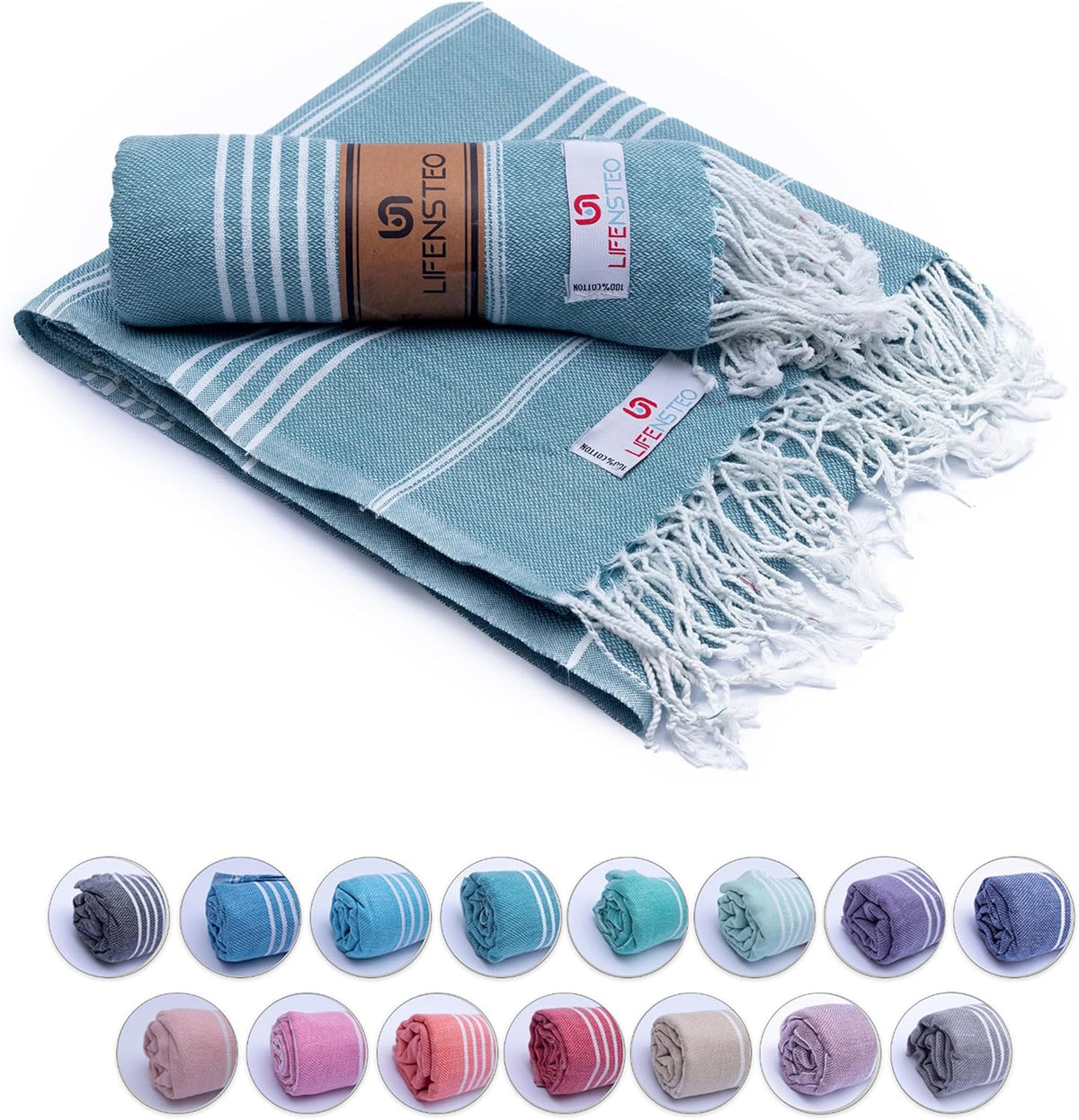 Turkish Beach Towel - 40x71 inch Oversized Sand Resistant Prewashed Turkish Towel - 100% Turkish Cotton Quick Drying, Compact, Lightweight Turkish Towel for Beach, Bath, Pool, Gym, Yoga