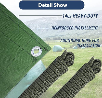 10’x12’ Canvas Tarps Heavy Duty Waterproof Tarpaulins with Aluminum Grommets,UV Resistant, 22Mil Multipurpose Drop Cloth, 14oz Durable Cover Sheet for Outdoor and Indoor Use with Ropes.
