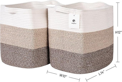 Medium and Large Woven Basket//With Handle, Used for Toys and Fabric Storage Basket used for Storing xl Storage Box, Decorative Storage Box Room 2pack (14L*12H Gradient Brown, 14L*10W*12H)