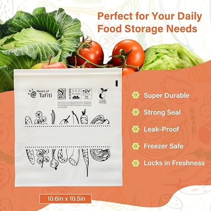 Compostable Food Storage Bags, Large Gallon Resealable Freezer Bags, 30 Count, 10.5 x 10.6 inches, Extra Thick and Reusable, Eco-Friendly, Certified US BPI ASTM D6400 Europe OK Compost