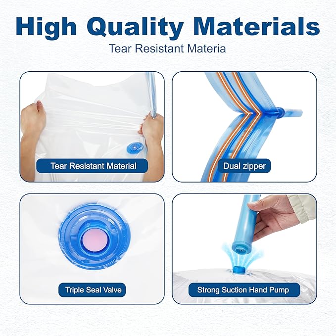 HOUSE DAY 10 Jumbo Vacuum Storage Bags with Pump,Space Saving Vacuum Seal Bags For Clothing Travel, Vacuum Storage Bags For Clothes, Comforters, Blankets, Pillows, Bedding, Moving, Travel, Hand Pump