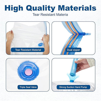 HOUSE DAY 10 Large Vacuum Storage Bags with Pump,Space Saving Vacuum Seal Bags For Clothing Travel, Vacuum Storage Bags For Clothes, Comforters, Blankets, Pillows, Moving, Reusable & Durable,Hand Pump