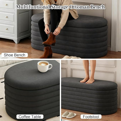 Storage Ottoman Bench, 40" Storage Bench, Upholstered Fabric Storages Benches End of Bed Stool with Safety Hinge, Shoe Storages Benches for Bedroom, Living Room, Entryway, Closet, Black