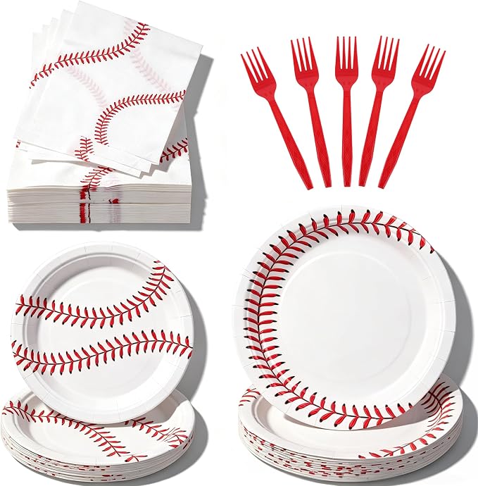 100 Pcs Disposable Baseball Party Tableware Set