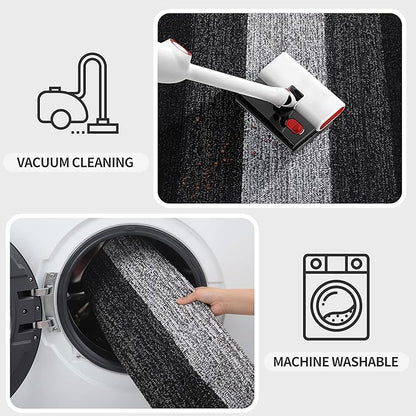 Kitinjoy Indoor Outdoor Door Mat, 47x20 Non-Slip Absorbent Dirt Trapper, Low-Profile Washable Inside Entrance Front Floor Mat, Sturdy Soft Entry Doormats for Entryway, Black
