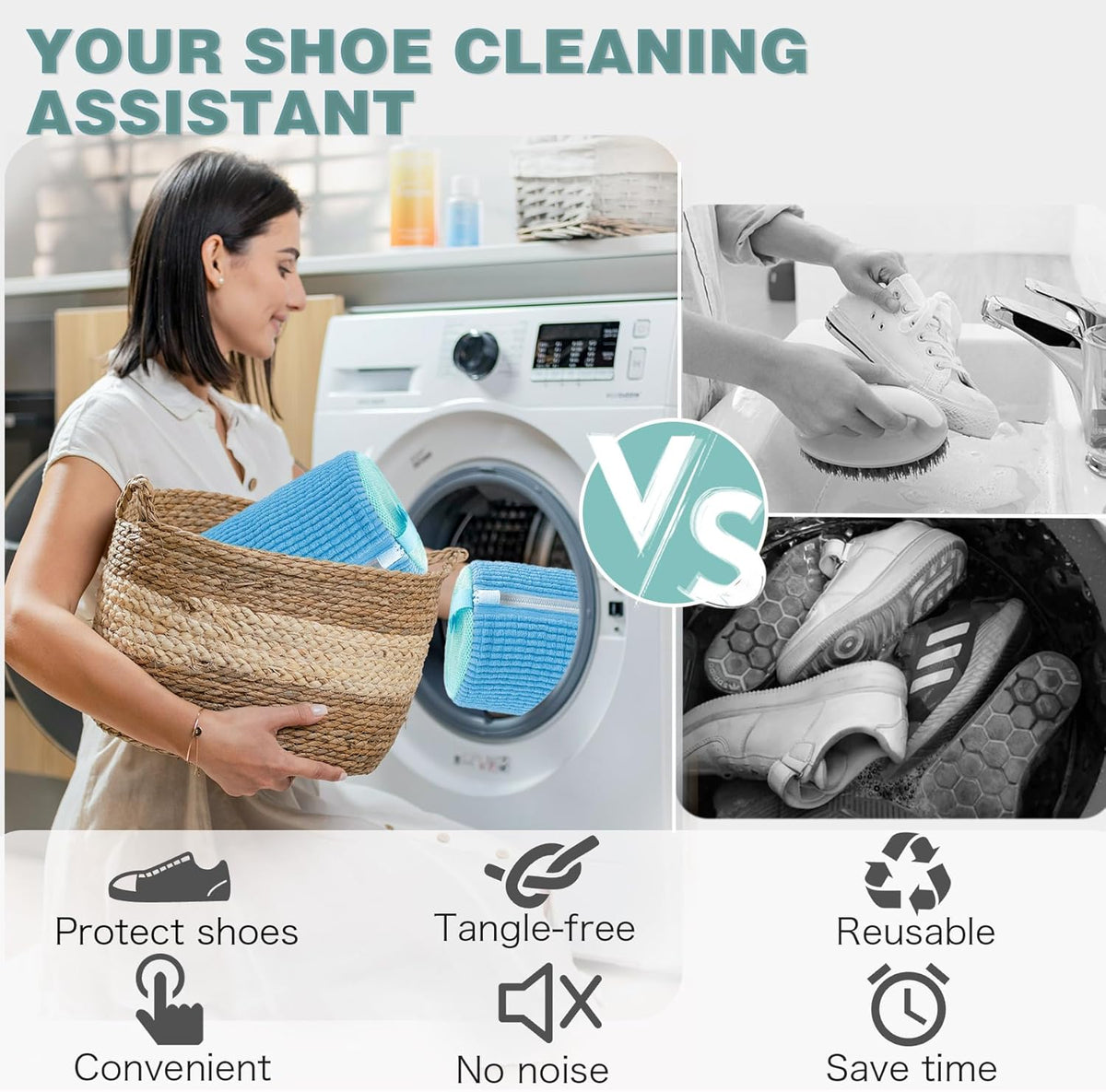 Shoe Washing Machine Bag,Laundry Shoe Bag for Washer and Dryer,Reusable Shoe Cleaning Bag for Sneakers,Tennis Shoes,With Self-locking Zipper, Microfiber Inside,Include Shoes Storage Bag