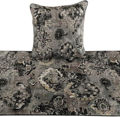 The HomeCentric Decorative Black & Grey Full 68 x 18 inch Bed Runner with 2 Pillow Cover Set, Velvet Damask with Tassels Bed Scarf, Abstract Modern - Paved Damask