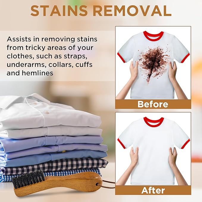 TAKAVU Stain Brush, Laundry Brush for Stain Removal, Natural Black Boar Bristle Cleaning Brush with Ergonomic Handle, Suitable for Delicate Fabrics Without Damage, Perfect Laundry, Shoes, Boots, Home