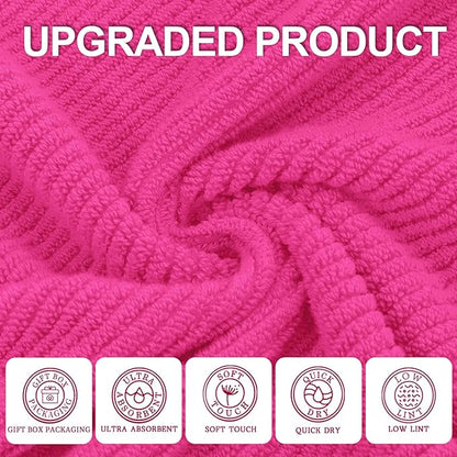 Hot Pink Towels - 100% Cotton, Soft, Quick Dry, Lightweight, Towel Set of 6, 2 Large Bath 30"x56", 2 Thick Hand 18"x28", 2 Absorb Washcloths 13"x13", Pink Bath Towel with Hanging Loop, Luxury Gift Set