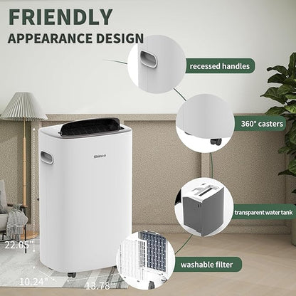 Shinco 86 Pints Dehumidifier for Home and Basements, 5000 Sq.Ft Dehumidifiers with Drain Hose, Auto or Manual Drainage, Auto Defrost, Quietly Remove Moisture, Intelligent Humidity Control, 24HR Timer