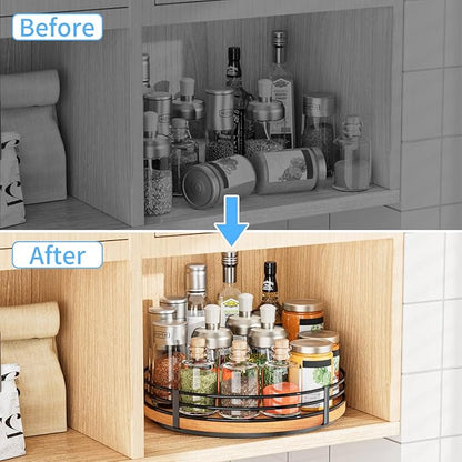 12" Lazy Susan Turntable Organizer - Oak Wood Lazy Susan for Cabinet Kitchen Countertop Dining Table Pantry Cupboard Bathroom Coffee Bar Storage Spice Rack Home Decor