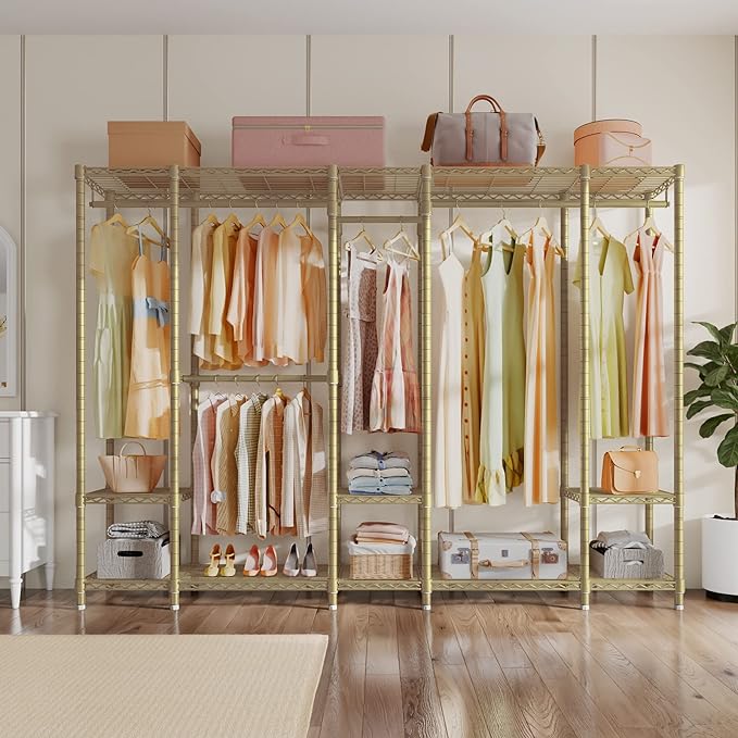 VIPEK V50 Extra Large Portable Closet Rack Bedroom Armoire Freestanding Wardrobe Closet, Heavy Duty Clothes Rack Multi-Functional Metal Clothing Rack for Hanging Clothes, Max Load 1300lbs, Gold