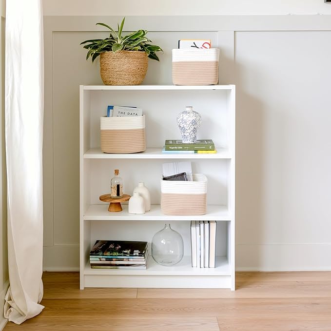 NaturalCozy Storage Cubes 9”x9”x7”Cotton Rope Woven Baskets for Organizing 3-Pack | 9 Inch Cube Storage Bin | Small Basket for Shelf Nursery, Pantry, Decorative Plant, Bathroom Closet, Toy Gift