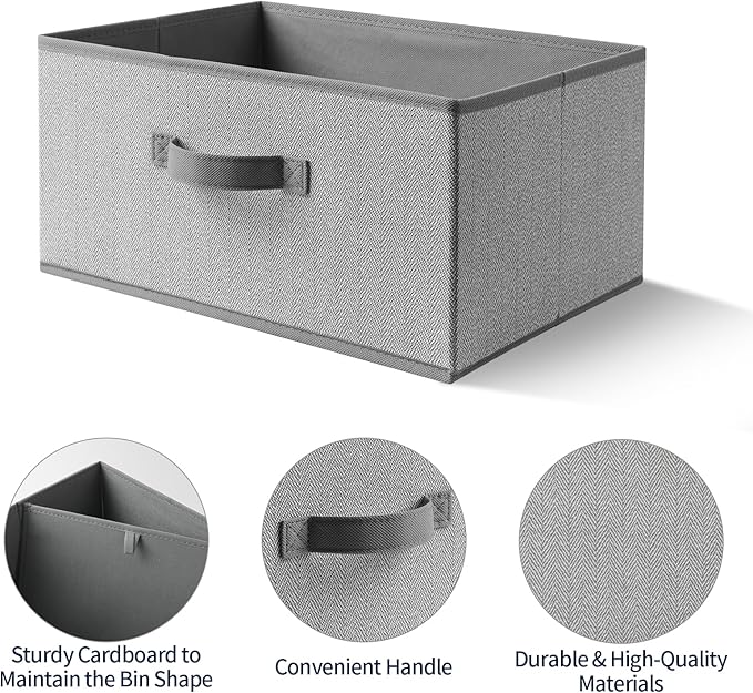 Storage Baskets, 15.7 Inch Woven Fabric Bins, Storage Cubes with Reinforced Handles, Organizer Bins for Closet Shelves, Foldable, for Toys, Clothes, Natural Beige (2PCS/Grey-15.7*11*7.8inch)