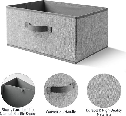 Storage Baskets, 15.7 Inch Woven Fabric Bins, Storage Cubes with Reinforced Handles, Organizer Bins for Closet Shelves, Foldable, for Toys, Clothes, Natural Beige (2PCS/Grey-15.7*11*7.8inch)
