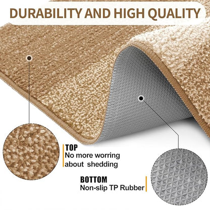 Kitinjoy Indoor Outdoor Door Mat, 30x17 Non-Slip Absorbent Dirt Trapper, Low-Profile Washable Inside Entrance Front Floor Mat, Sturdy Soft Entry Doormats for Entryway, Camel