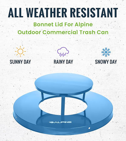 Alpine Outdoor Metal Waste Receptacle Rain Bonnet Lid - Heavy Duty Commercial Trash Can Receptacle Cover - Perfect Companion for 38-Gallon Garbage Can (Blue)