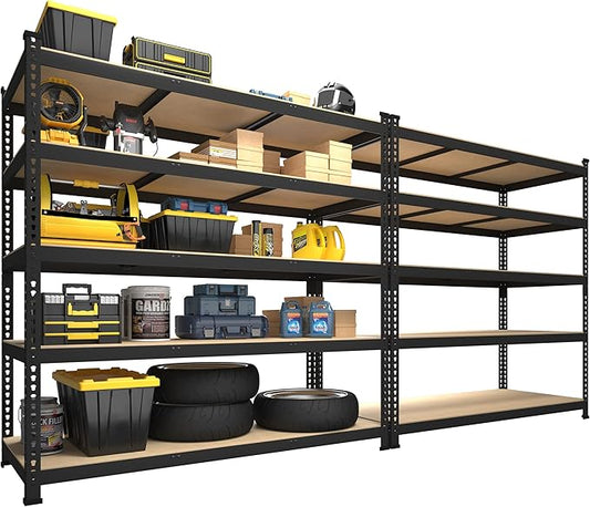 PrimeZone 2 Pack Heavy Duty Adjustable 5 Tier Garage Storage Shelves - 47" W x 18" D x 71" H, Metal Utility Rack Shelf Unit for Warehouse, Pantry, Closet, Kitchen, Black