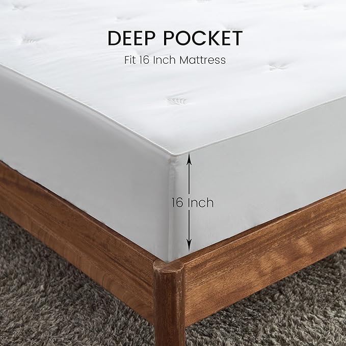 Simple&Opulence Cooling Quilted Mattress Pad – Fitted Sheet Mattress Protector Cover with Elastic Corners, Soft & Breathable, 16 Inch Deep Pocket (White,King)