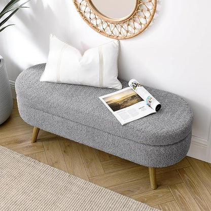 Furnimart 43.5" Queen Size Storage Ottoman Bench, Flip Top End of Bed Storage Bench, Upholstered Blanket Bench for Bedroom, Entryway, Living Room, Tufted Looped Pile Yarn Fabric (Grey)
