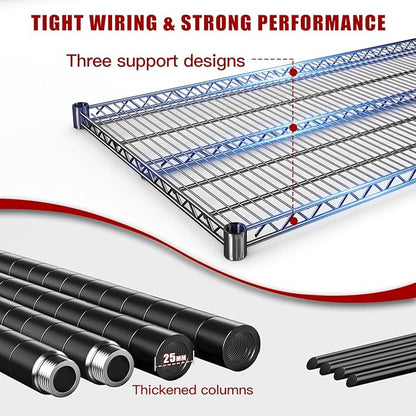 AIRAJ 60” W Storage Shelves Heavy Duty | 5 Tier Wire Shelving | 3500 LBS Metal Shelving | Garage Shelving Units and Storage | Rolling Wire Rack with Wheels | Adjustable Layer Height | 60”W×24”D×72” H