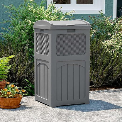 Patiowell 36 Gallon Outdoor Trash Can, Resin Outdoor Garbage Can with Lid for Patio, Backyard, Deck, Gray