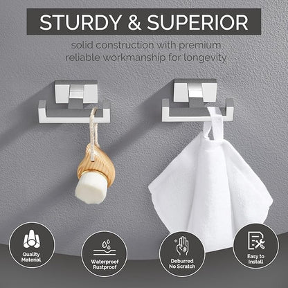 Angle Simple Double Towel Hooks, SUS 304 Stainless Steel Robe Coat Wall Hooks for Bathroom, Polished Chrome, 2 Pack