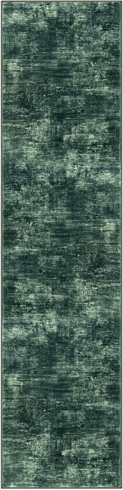 IOHOUZE Abstract Runner Rug 2x8 Ft Washable Runners for Hallways, Non Slip Kitchen Runner Printed Faux Wool Entryway Runner Indoor, Modern Abstract Floor Carpet for Hall Kitchen Bedroom, Dark Green