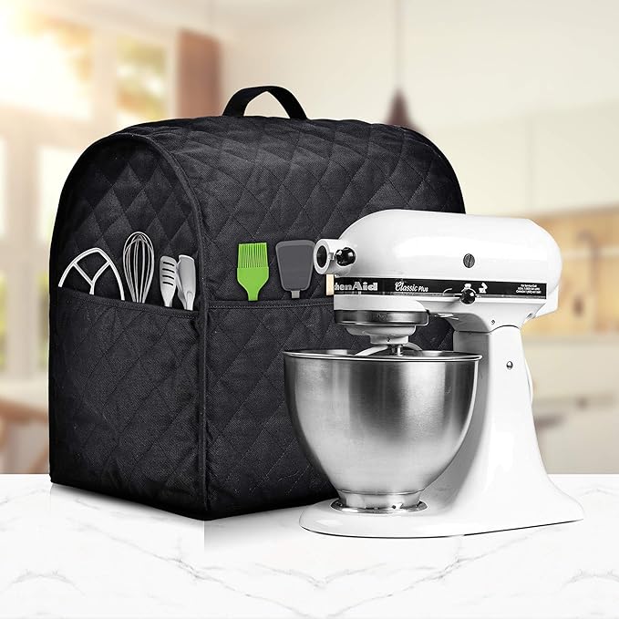 Stand Mixer Cover compatible with Kitchenaid Mixer, Fits All Tilt Head & Bowl Lift Models,The Fabric Is Pure Cottot,Soft, Not Easy to Fade, Not Easy To Pilling. (Fits for 6-8 Quart, Black)