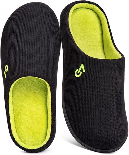 VeraCosy Men's Two-Tone Memory Foam House Slippers Indoor Outdoor Durable Rubber Sole