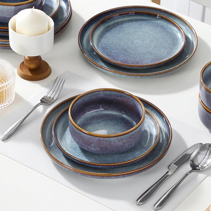 vancasso PLAYA Plates and Bowls Sets, 18 Pieces Grey-Blue Dinnerware Sets