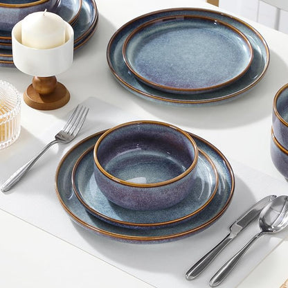 vancasso PLAYA Plates and Bowls Sets, 18 Pieces Grey-Blue Dinnerware Sets