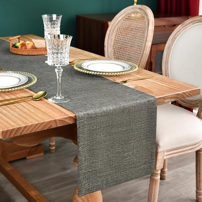 NEWISHER Farmhouse Rustic Table Runner Dark Grey Rectangular Table Runners Faux Linen Table Runner for Everyday Use Kitchen Dining Party Table 13x60 Inch