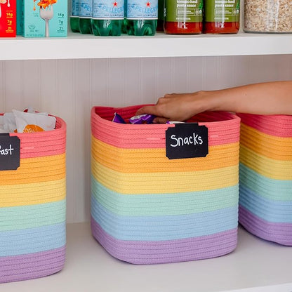 NaturalCozy Storage Cubes 11 Inch Cotton Rope Woven Baskets for Organizing, 3-Pack | Cube Storage Bin | Square Storage Baskets for Shelves Organizer, Classroom, Kids Toy Bins, Closet, Baby Nursery